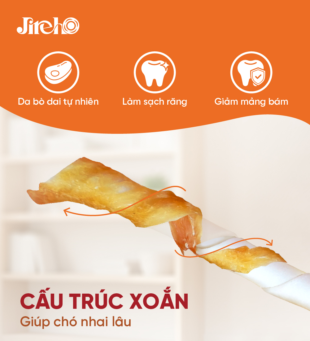 Thanh da bò xoắn quấn gà cỡ lớn 200g