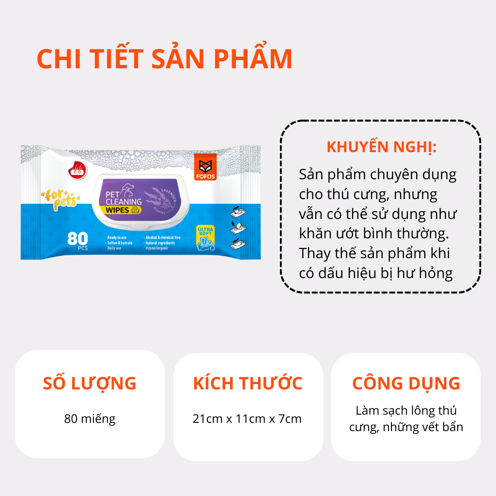 Khăn ướt vệ sinh chuyên dụng cho thú cưng FOFOS