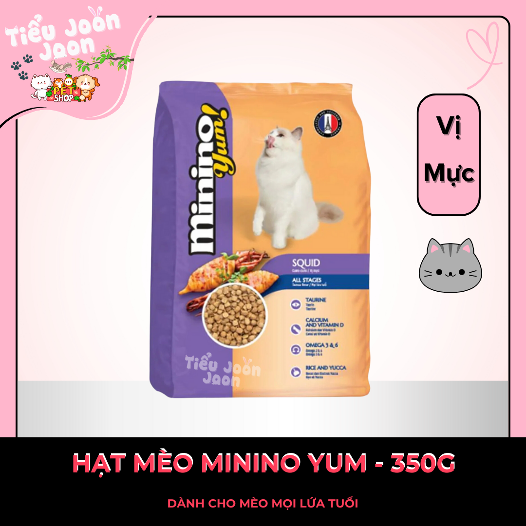 Thức ăn hạt cho mèo mọi lứa tuổi MININO YUM vị Mực 350g