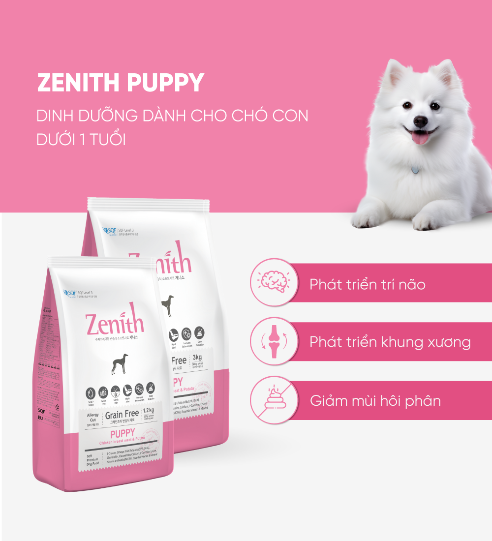 Thức ăn hạt mềm cho chó con - Zenith Puppy 1.2kg