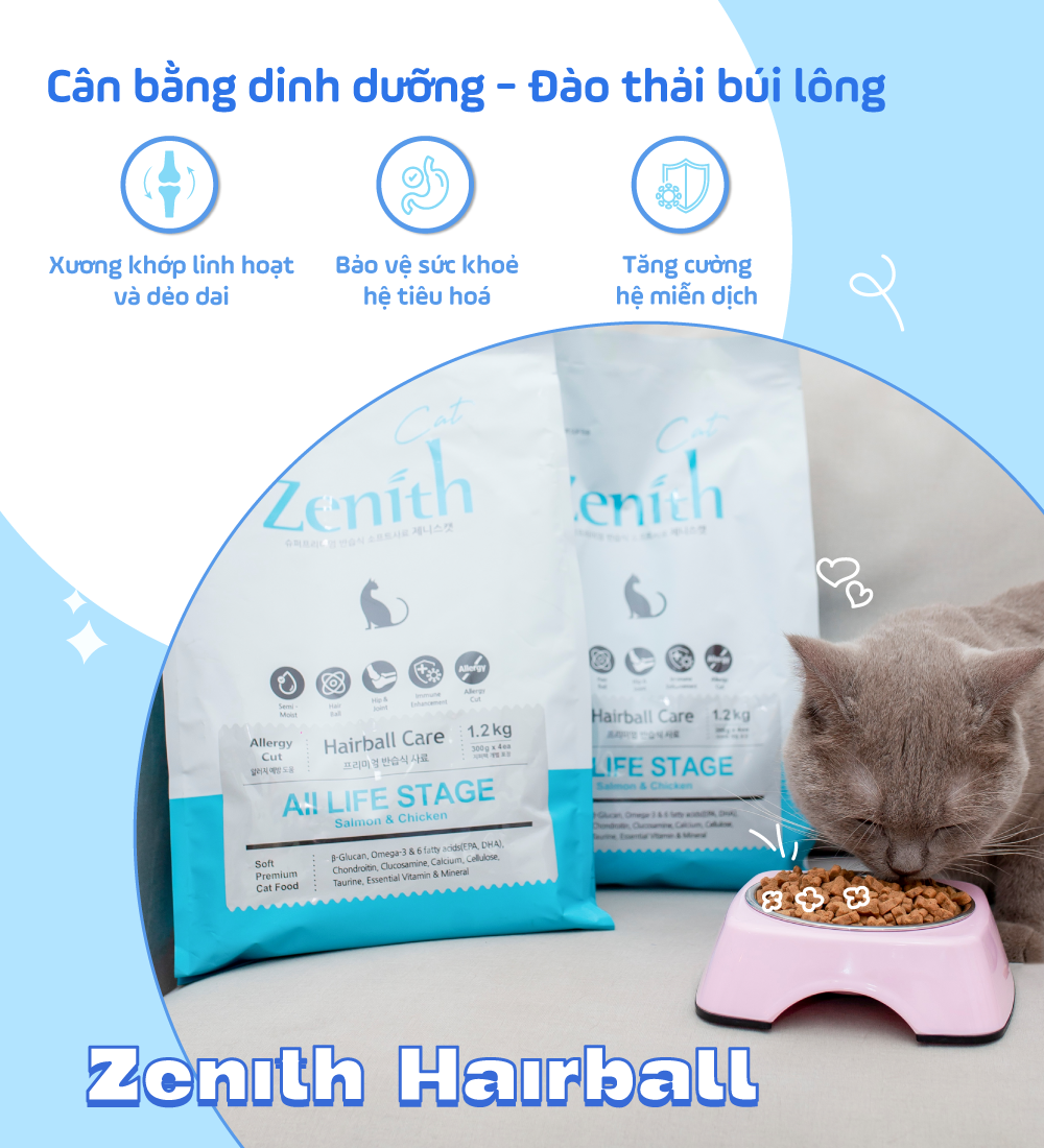 Thức ăn hạt mềm cho mèo Zenith - Hairball 1,2kg