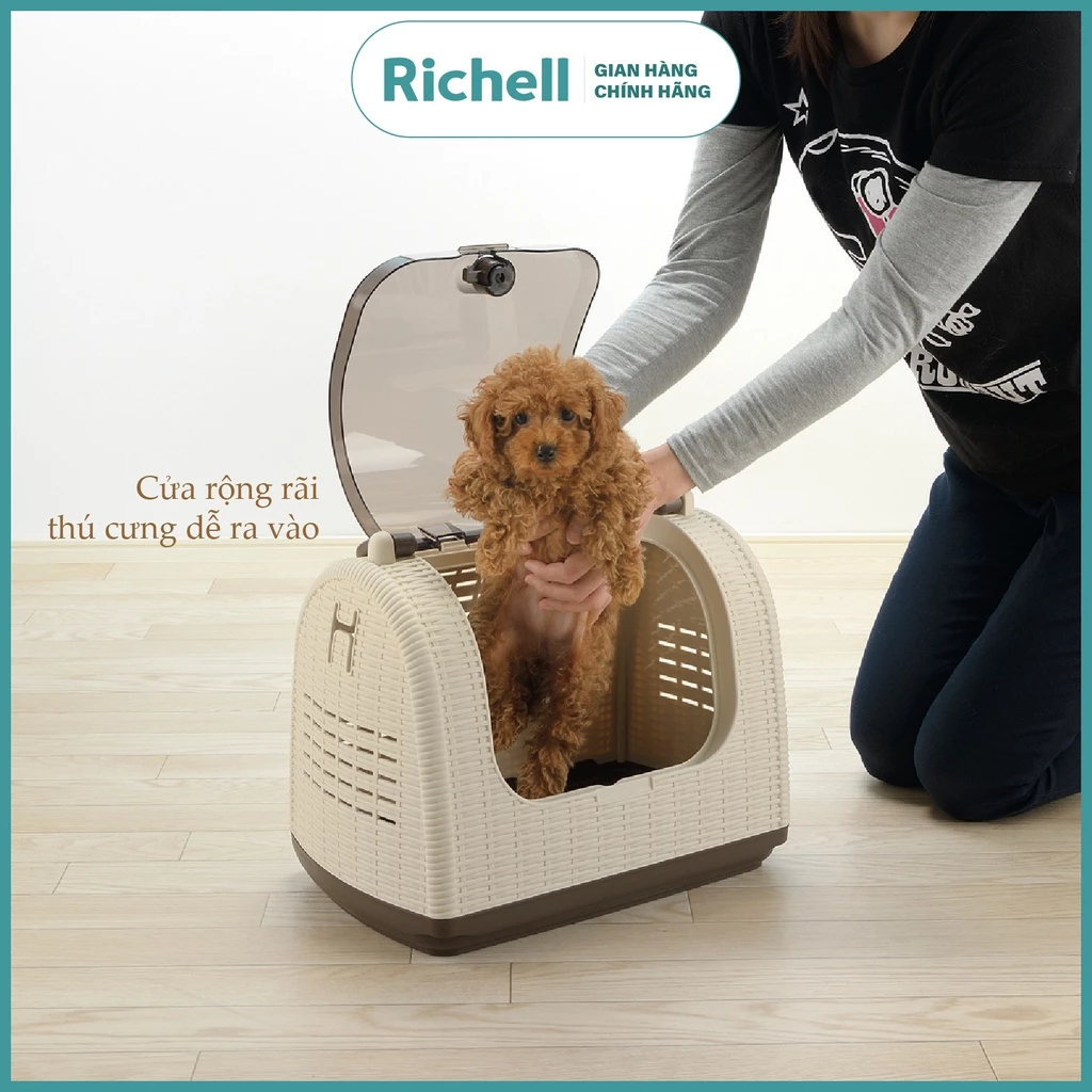 Lồng vận chuyển thú cưng RICHELL Nhật họa tiết mây đan (TRẮNG)