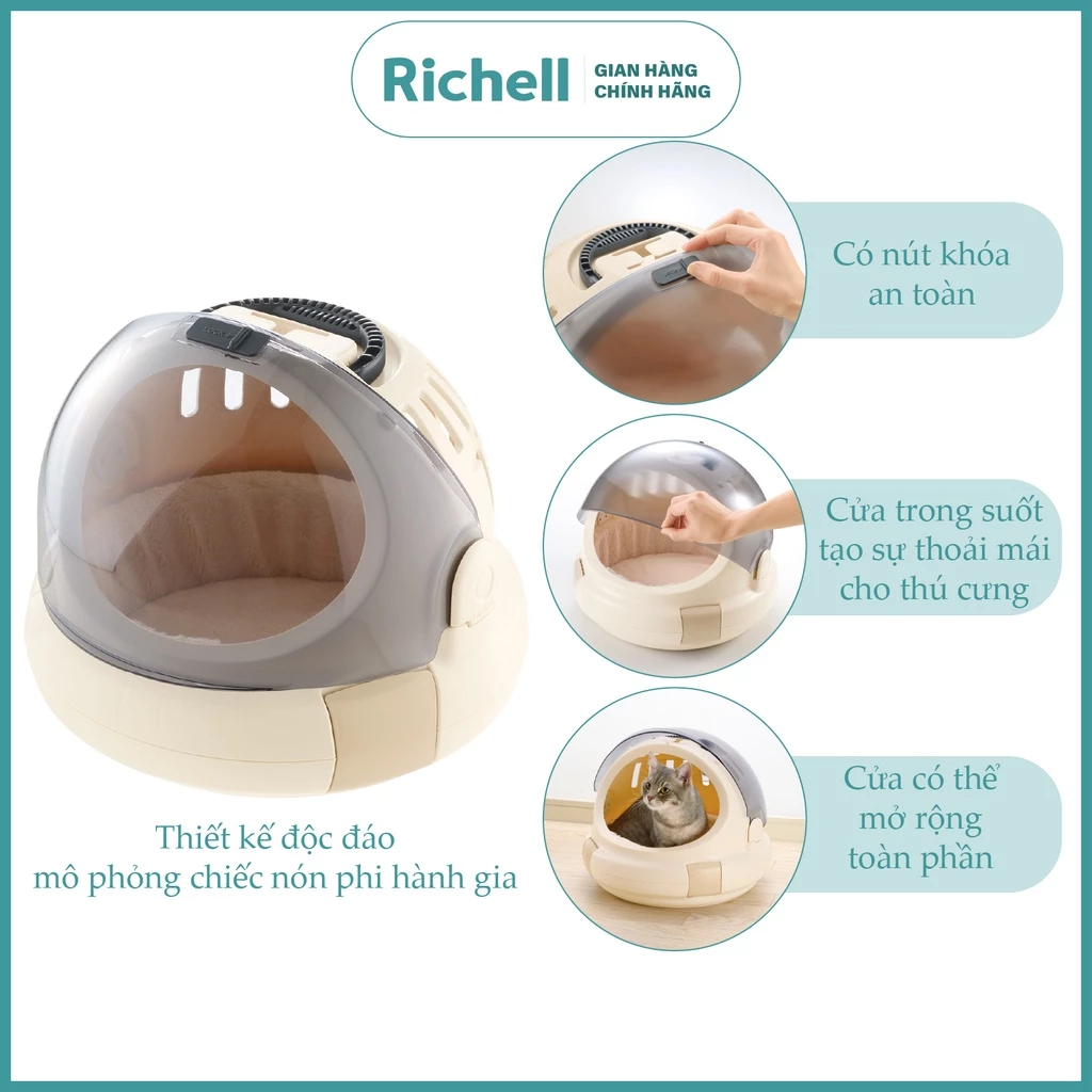 Lồng vận chuyển thú cưng RICHELL Nhật phi hành gia size S (Màu Be)