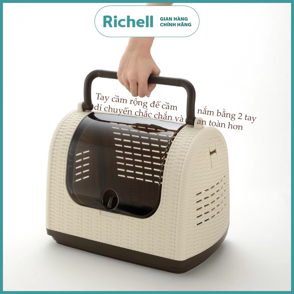 Lồng vận chuyển thú cưng RICHELL Nhật họa tiết mây đan (TRẮNG)