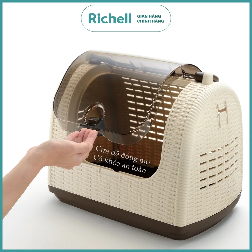 Lồng vận chuyển thú cưng RICHELL Nhật họa tiết mây đan (TRẮNG)