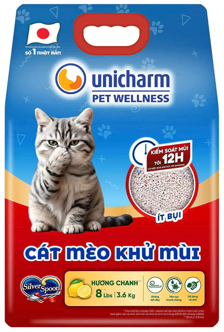 Cát mèo khử mùi Silver Spoon Unicharm 8L - Hương Chanh