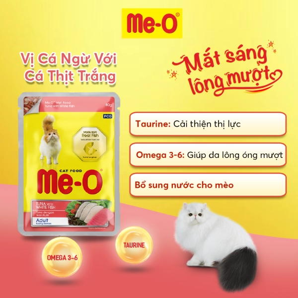 Pate cho mèo Me-O vị Cá ngừ và cá thịt trắng 80g