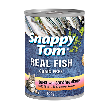 Pate cho mèo Snappy Tom vị Cá ngừ với cá trích cắt khúc 400g