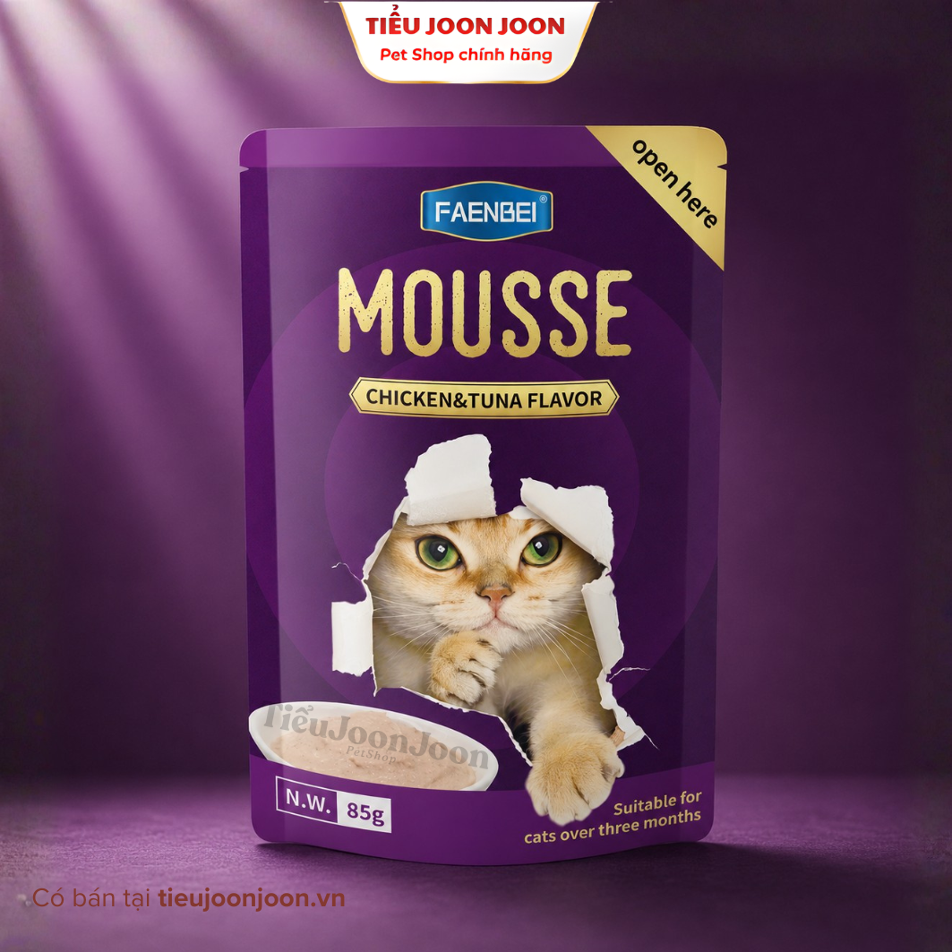 Pate dạng Mousse cho mèo Faenbei - Vị Gà & Cá ngừ 85g
