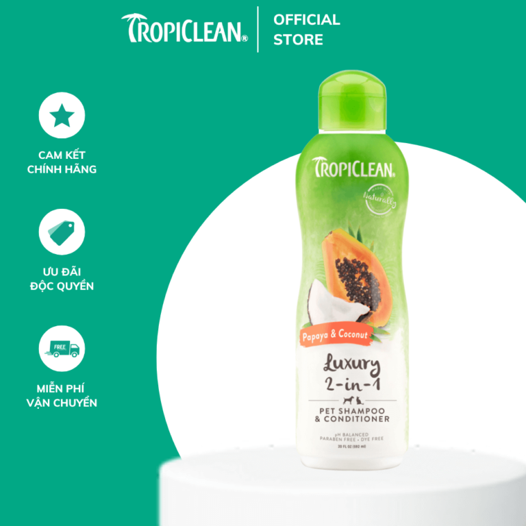 Dầu tắm xả 2 in 1 TropiClean Luxury hương đu đủ & dừa 335ml