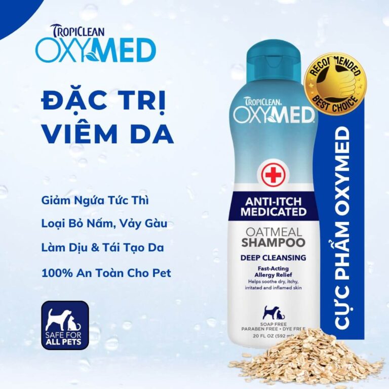 Dầu tắm trị viêm da cho chó mèo TropiClean Oxymed – 592ml