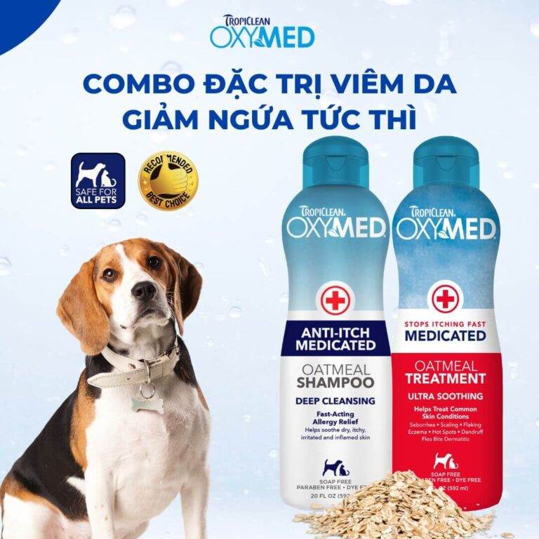 Dầu tắm trị viêm da cho chó mèo TropiClean Oxymed – 592ml