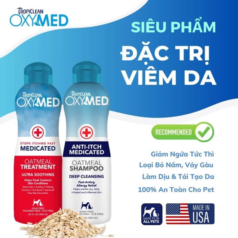 Dầu tắm trị viêm da cho chó mèo TropiClean Oxymed – 592ml