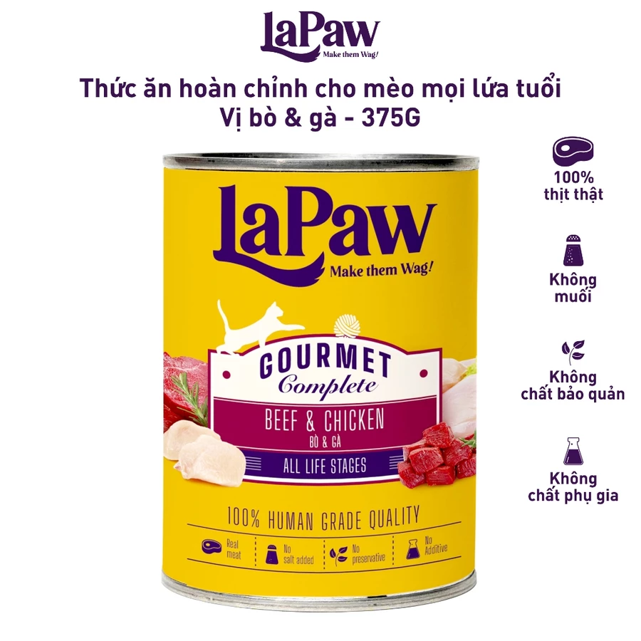 laPaw Gourmet Pate thức ăn hoàn chỉnh cho mèo mọi lứa tuổi Lon 375G