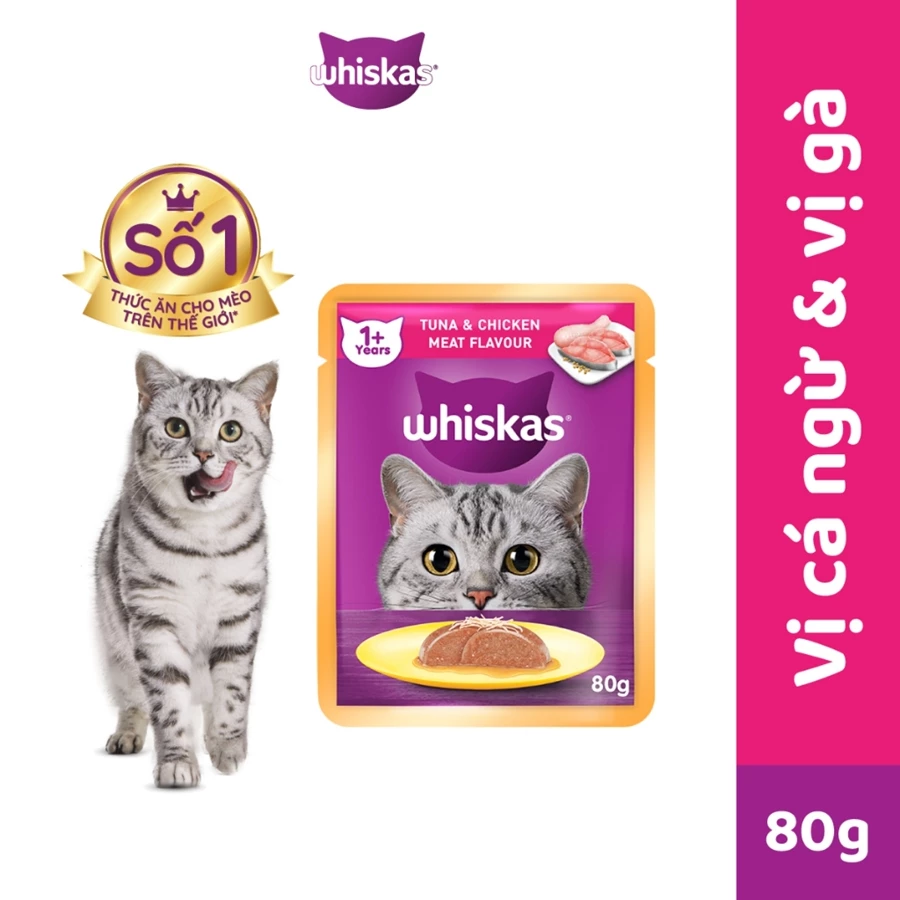 Pate mèo trưởng thành Whiskas Adult vị Cá Ngừ & Gà 80g