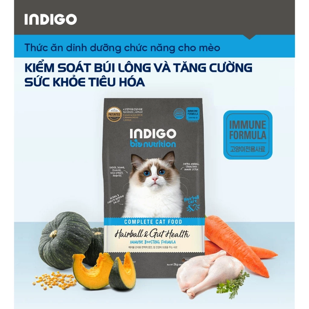 Thức ăn dinh dưỡng cho mèo INDIGO Kiểm Soát Búi Lông 2kg