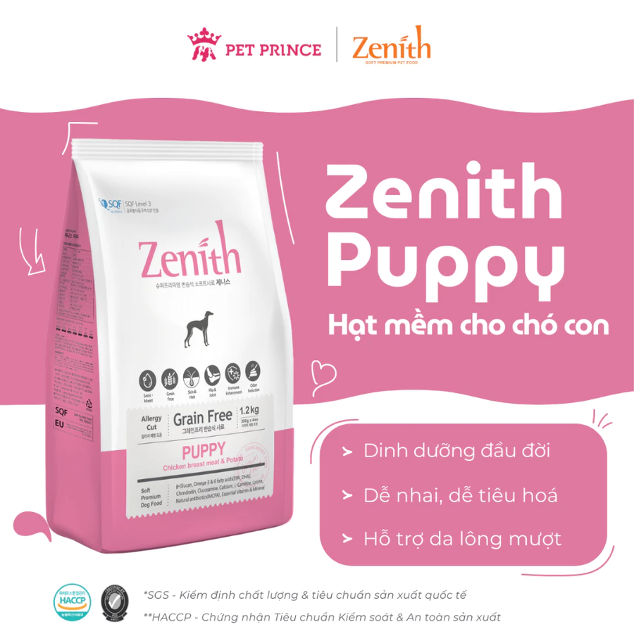 Thức ăn hạt mềm cho chó con - Zenith Puppy 1.2kg