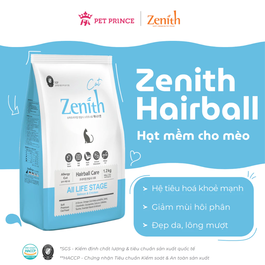 Thức ăn hạt mềm cho mèo Zenith - Hairball 1,2kg