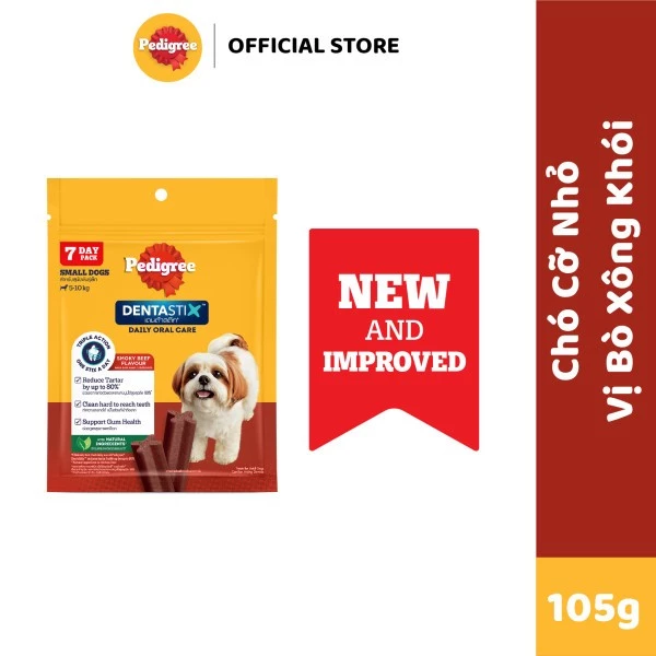 Bánh xương cho giống chó nhỏ Pedigree Dentastix 105g (Vị Bò)