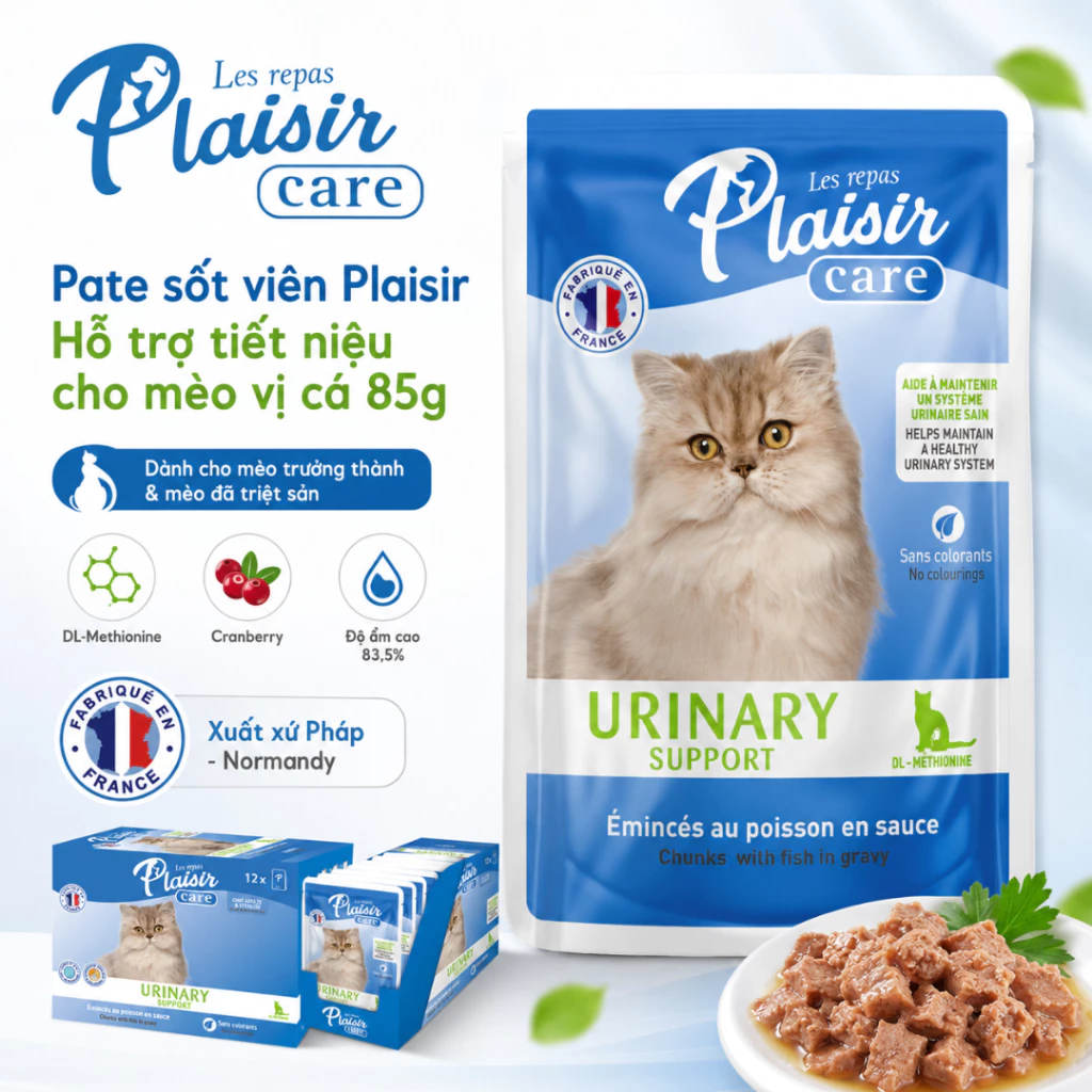 Pate sốt viên Plaisir Hỗ trợ tiết niệu cho mèo vị cá 85g