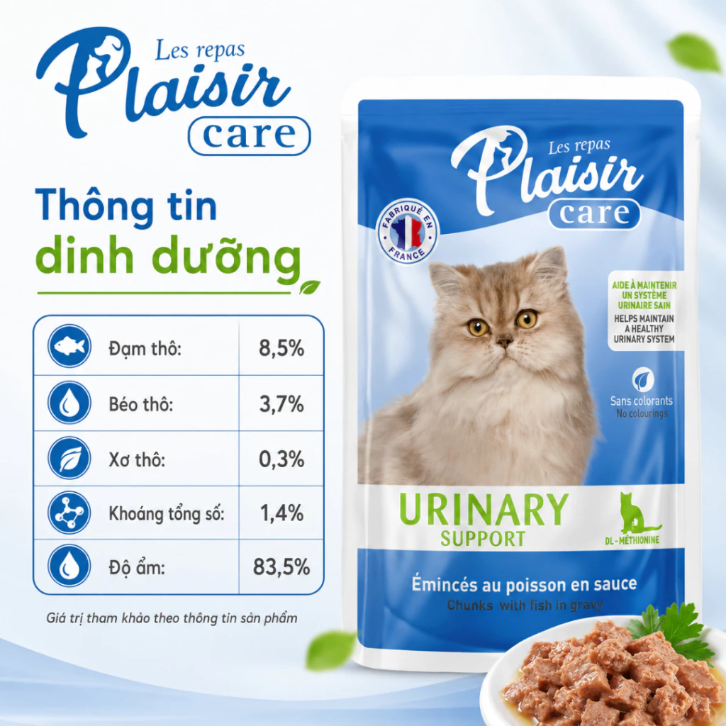 Pate sốt viên Plaisir Hỗ trợ tiết niệu cho mèo vị cá 85g