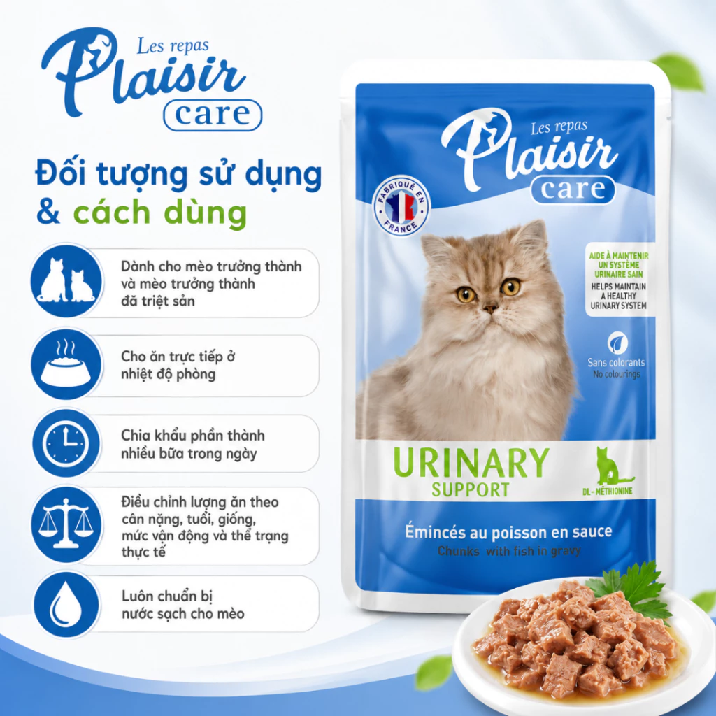Pate sốt viên Plaisir Hỗ trợ tiết niệu cho mèo vị cá 85g