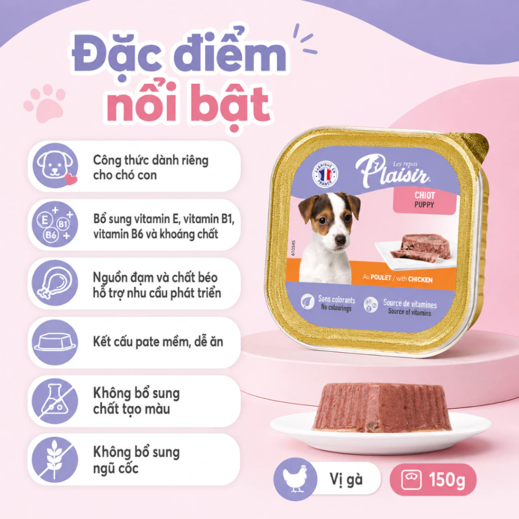 Pate Plaisir vị Gà cho chó con 150g