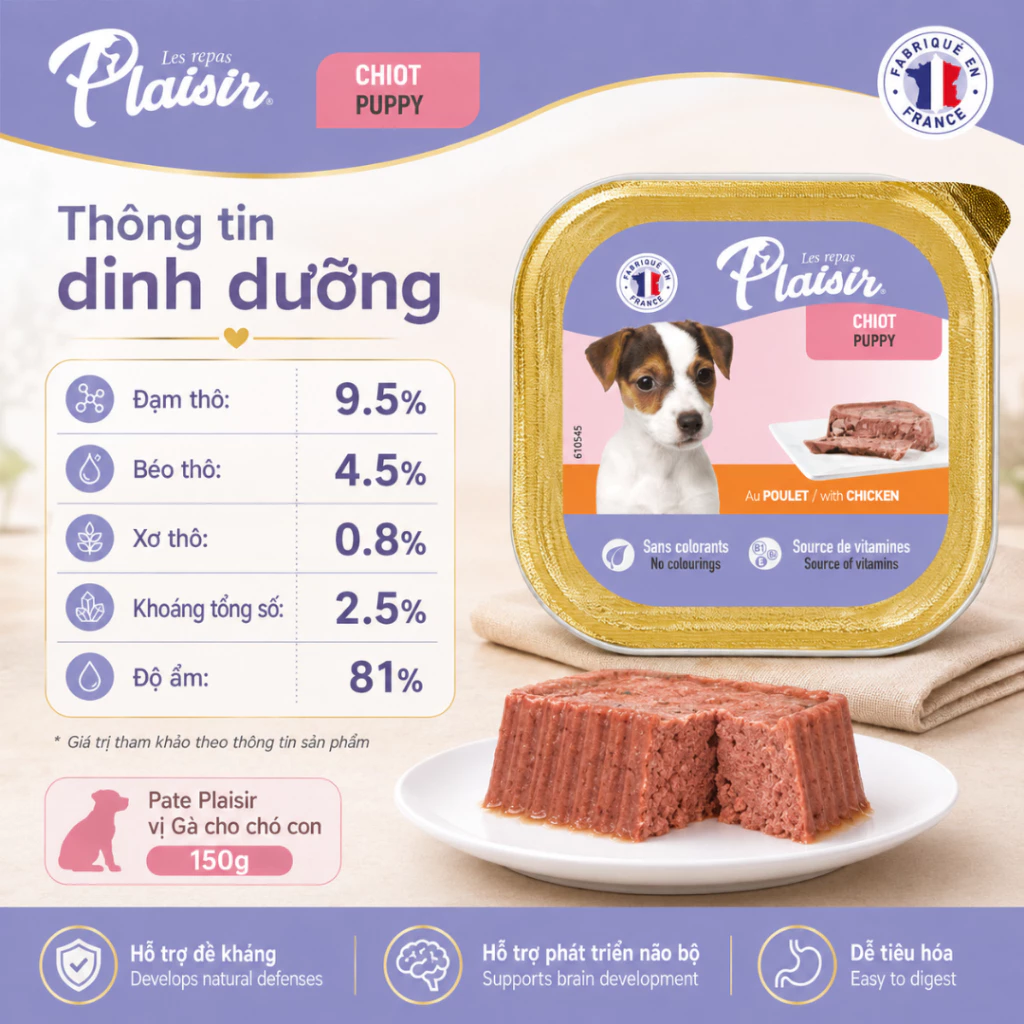 Pate Plaisir vị Gà cho chó con 150g