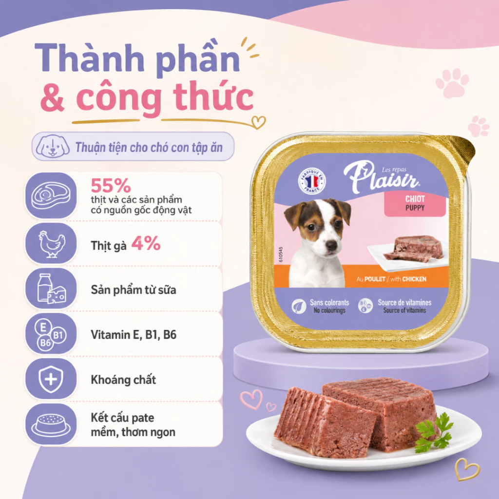 Pate Plaisir vị Gà cho chó con 150g