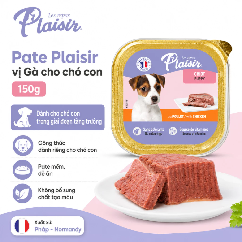 Pate Plaisir vị Gà cho chó con 150g