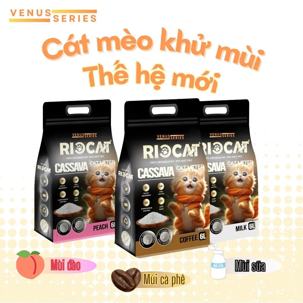 Cát Sắn vệ sinh cho mèo CASSAVA RIOCAT (Peach 6L) Hương Đào