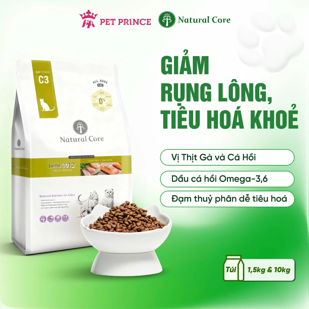 Thức ăn hạt Natural Core C3 BENE 3012 cho mèo Thịt gà & Cá hồi 1,5kg