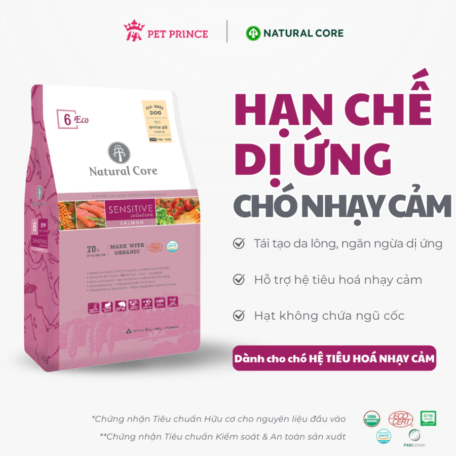Thức ăn cho chó Natural Core ECO6 Tiêu Hóa Nhạy Cảm (vị Cá Hồi) 1kg
