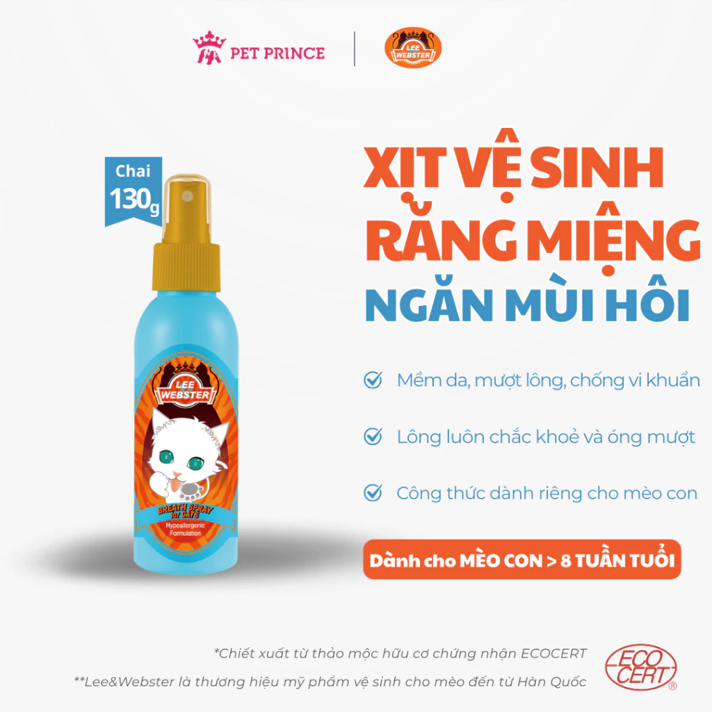 Xịt vệ sinh răng miệng cho mèo Lee&Webster 130ml