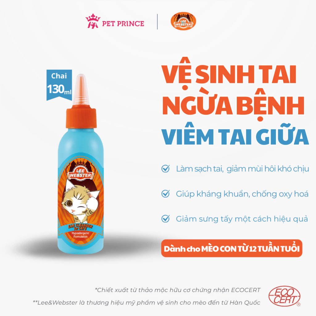 Dung dịch vệ sinh tai cho mèo Lee&Webster 130ml