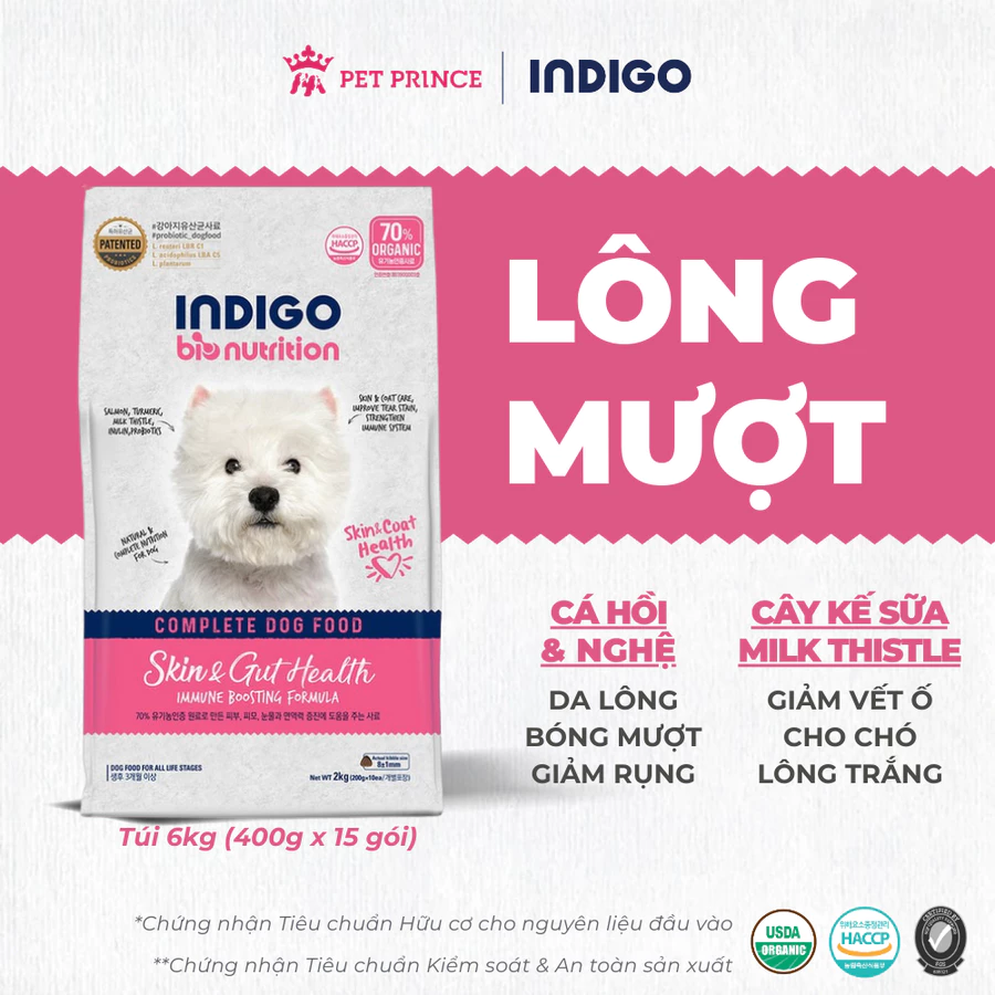 Thức ăn dinh dưỡng cho Chó INDIGO Tăng Cường Da Lông và Tiêu Hóa 2kg