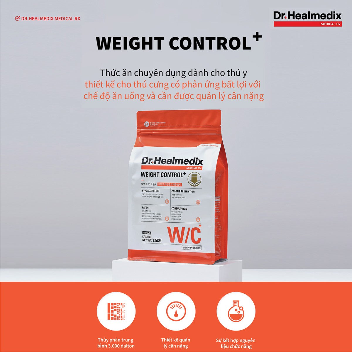 Thức ăn hạt Hỗ Trợ Giảm Cân cho chó có kết hợp Chống Dị Ứng DR. HEALMEDIX WEIGHT CONTROL PLUS (W/C) 1,5kg