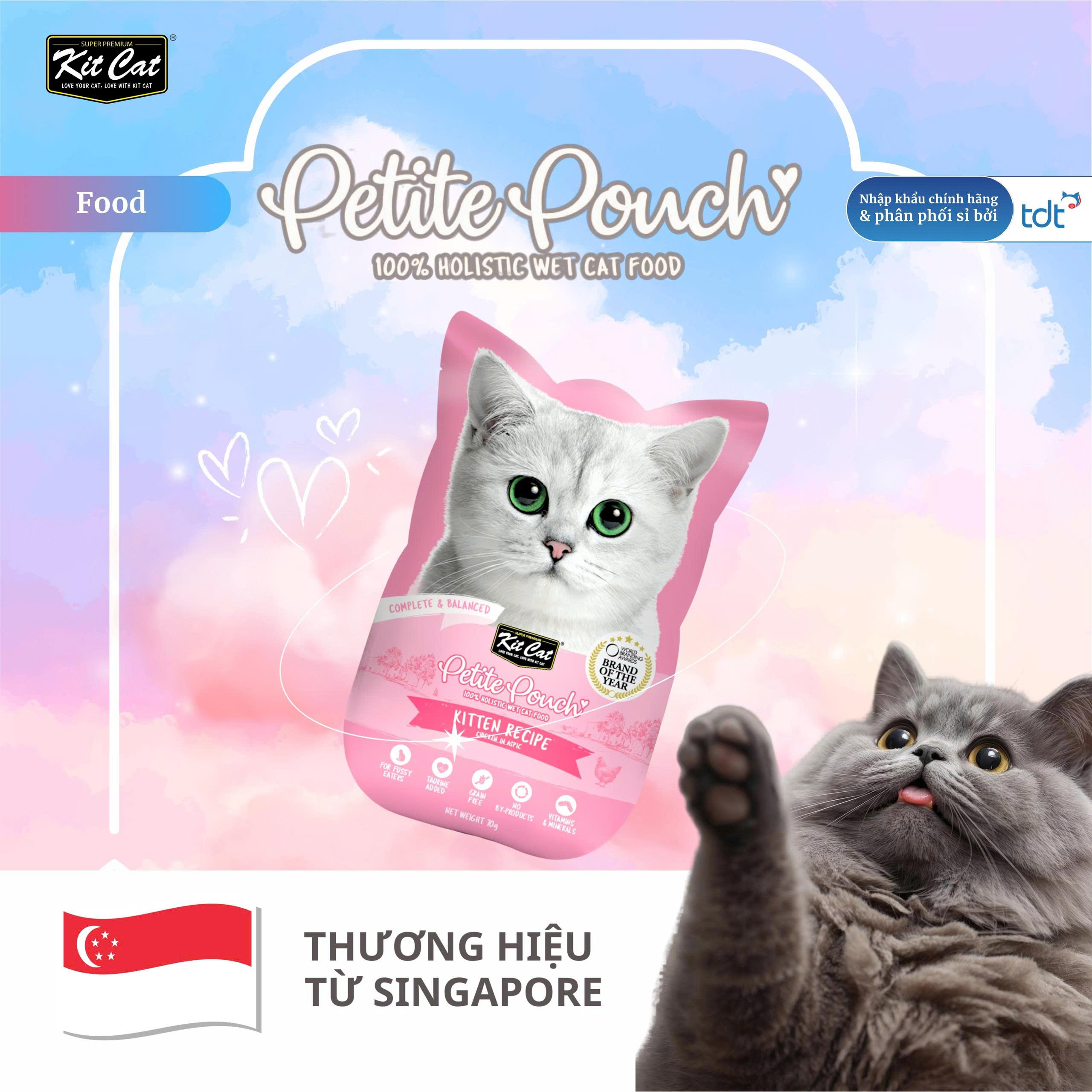 Pate Kit Cat Petite Pouch vị gà 70g cho mèo con - Hồng Phấn