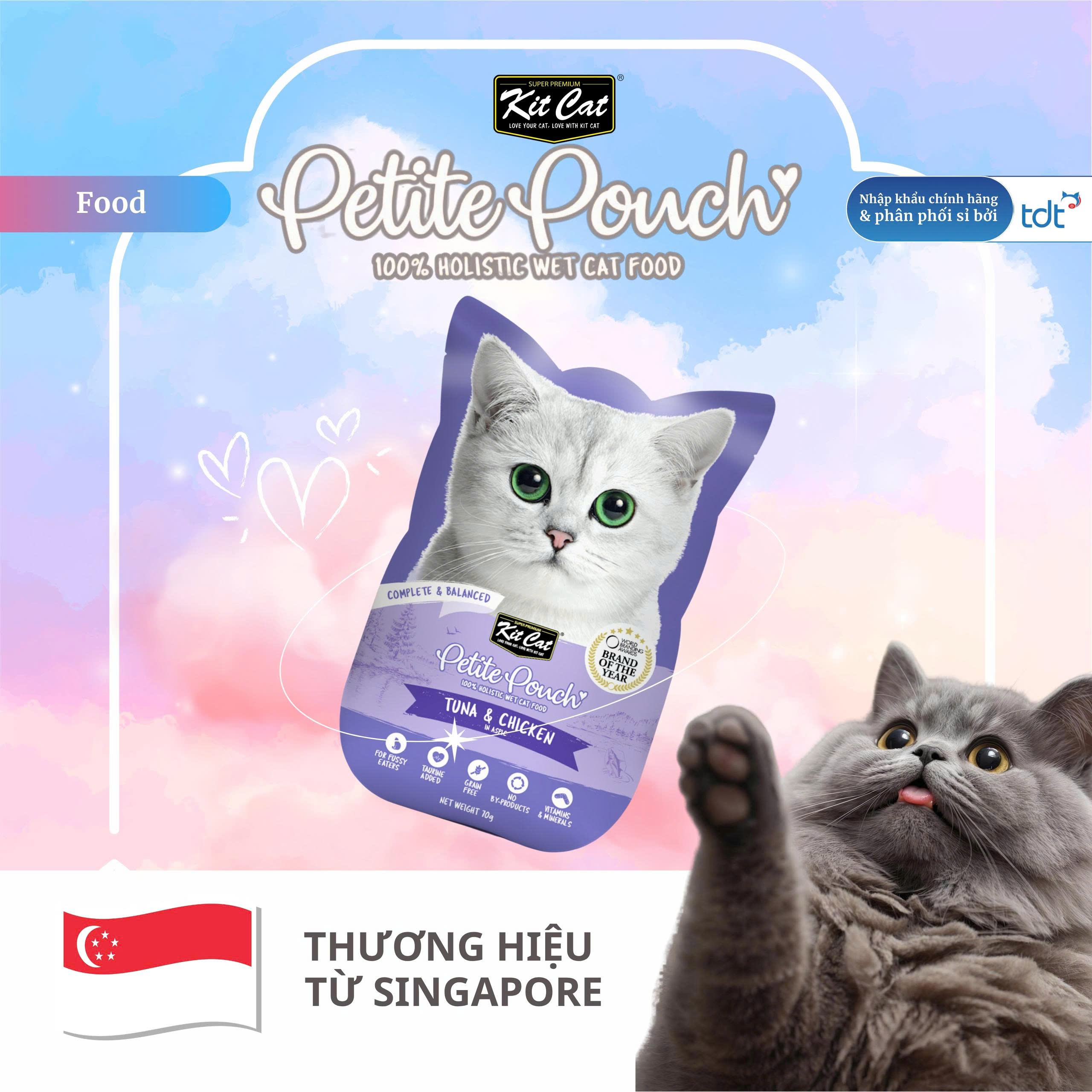 Pate Kit Cat Petite Pouch vị cá ngừ và gà 70g - Tím Đậm