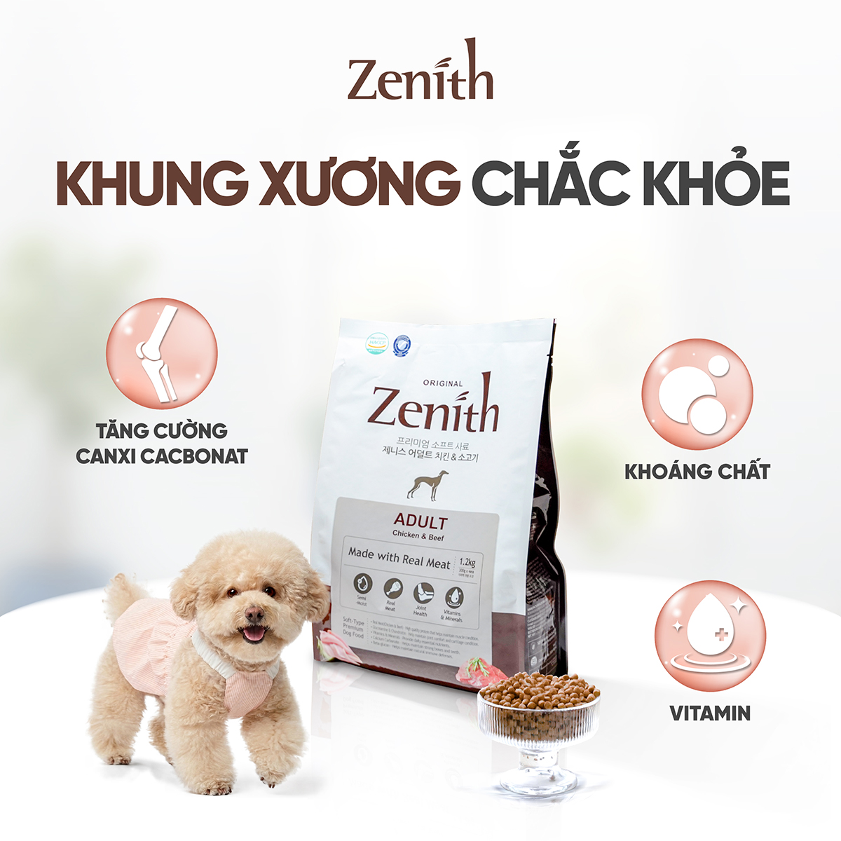 Thức ăn hạt mềm Zenith cho Chó Trưởng thành Thịt Gà & Bò