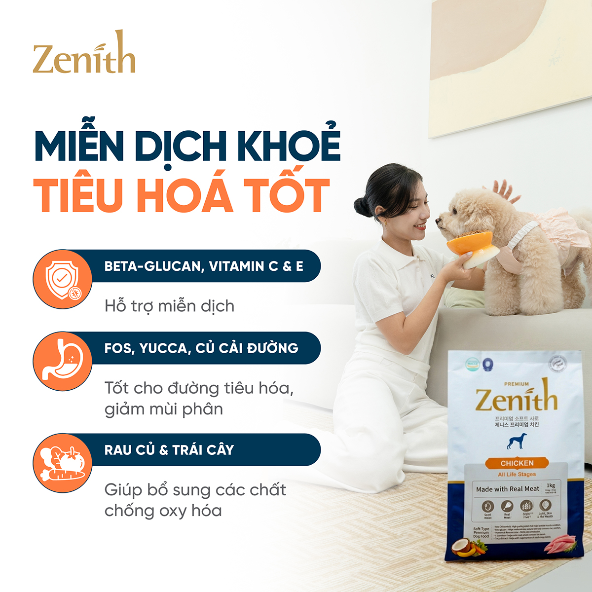 Thức ăn hạt mềm Zenith cho Chó mọi lứa tuổi Thịt Gà