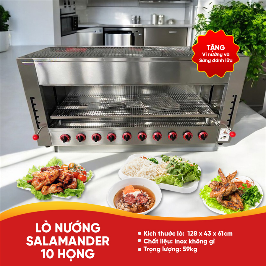 Lò nướng Salamander dùng gas 10 họng đốt
