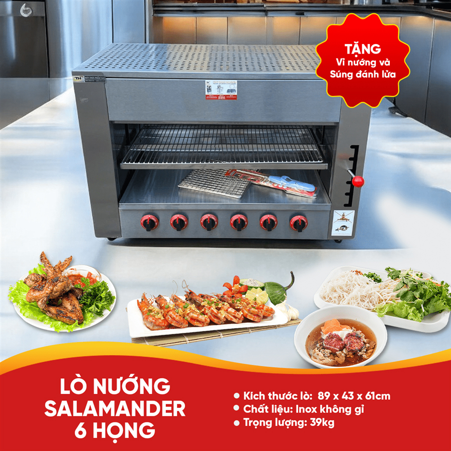 Lò nướng Salamander dùng gas 6 họng đốt