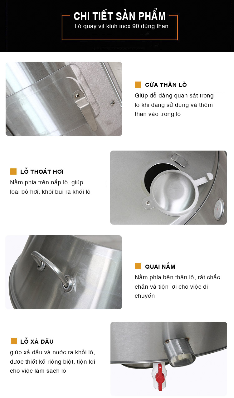 Lò quay vịt inox kính 90 cm (10 – 12 con)