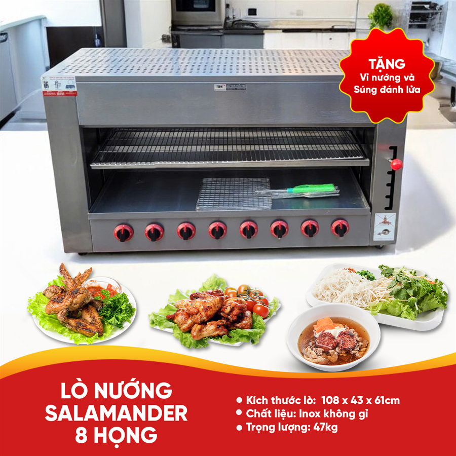 Lò nướng Salamander dùng gas 8 họng đốt