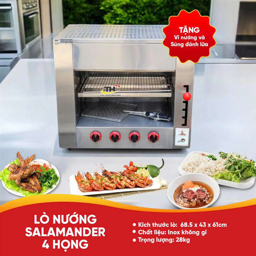 Lò nướng Salamander dùng gas 4 họng đốt
