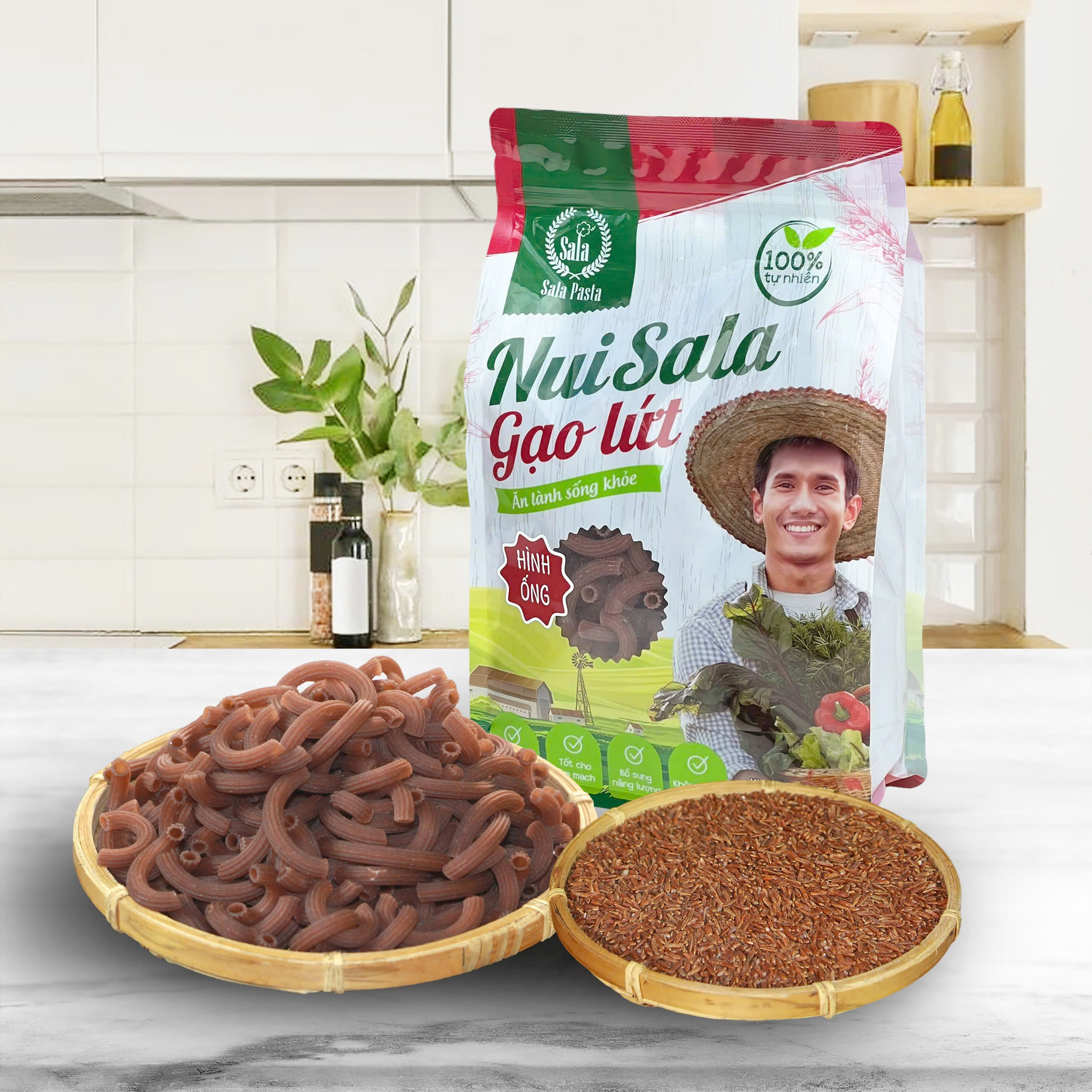 Nui Sala gạo lứt hình ống