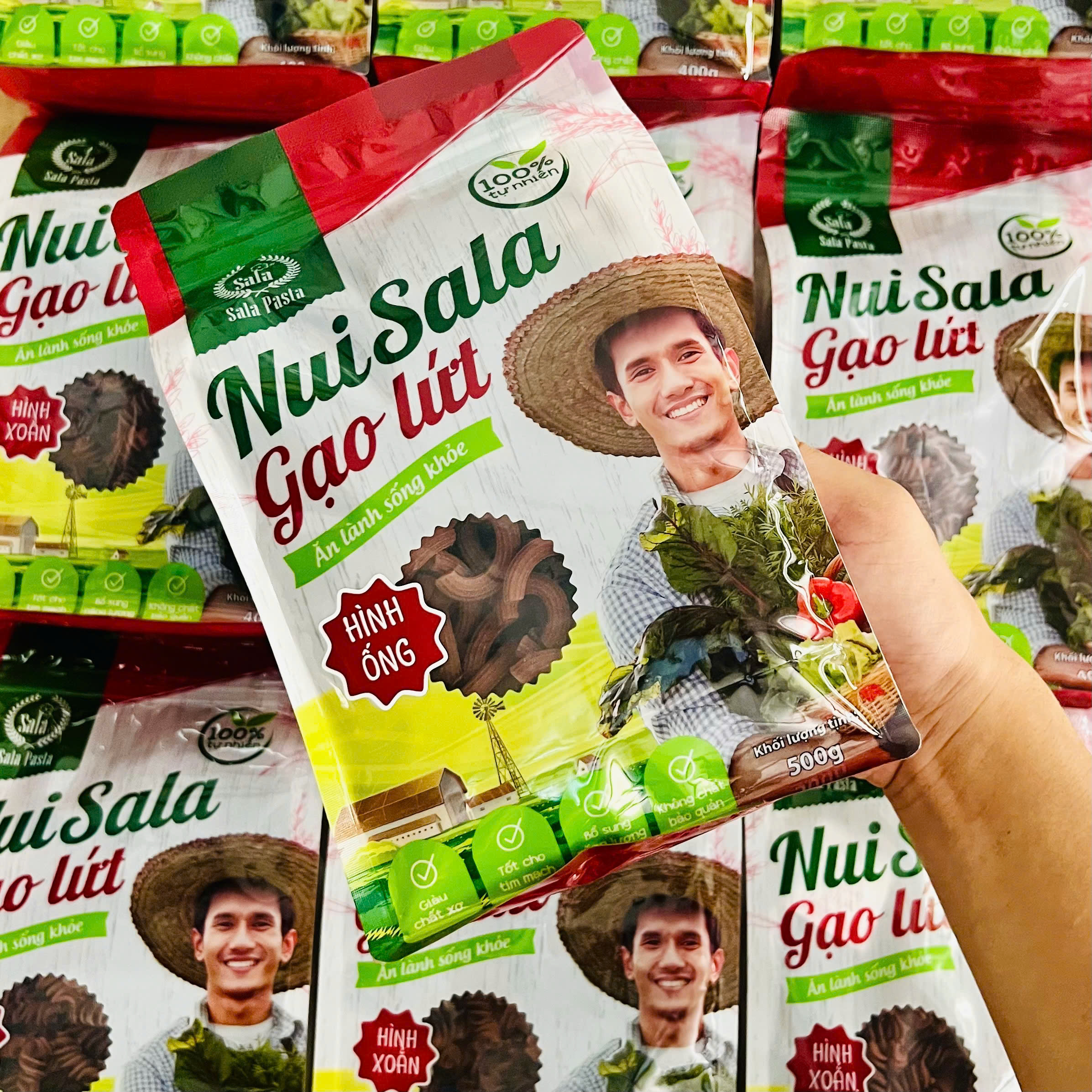 Nui Sala gạo lứt hình ống