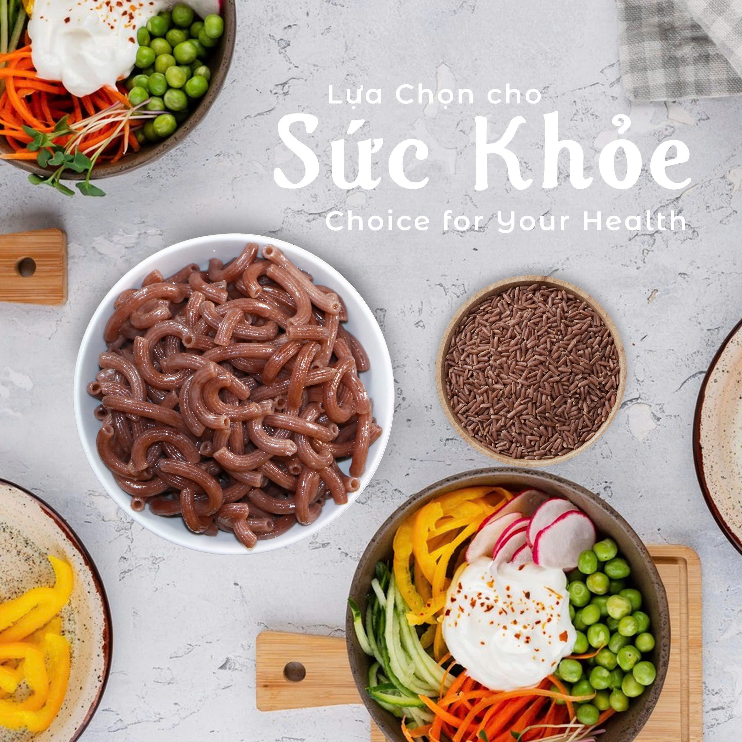 Nui Sala gạo lứt hình ống