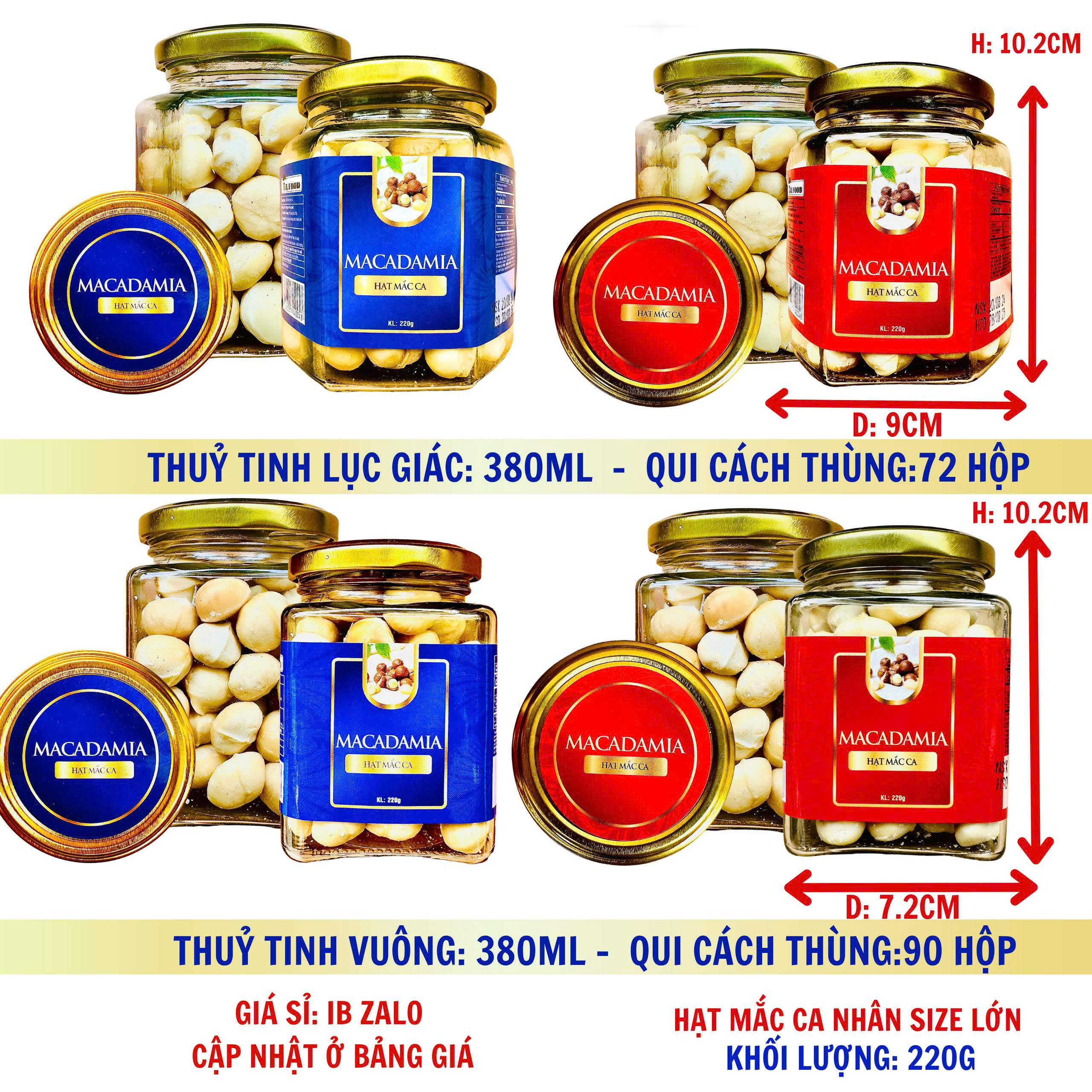 Mắc ca nhân - Size Lớn - hộp nắp vặn 250g